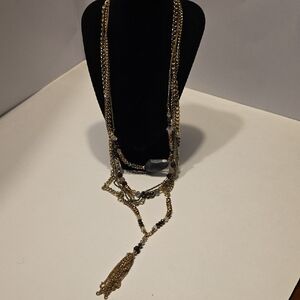 SHB Gold Tone and Faceted Bead Multi Strand Chain Necklace 36 Inches Marked SHB